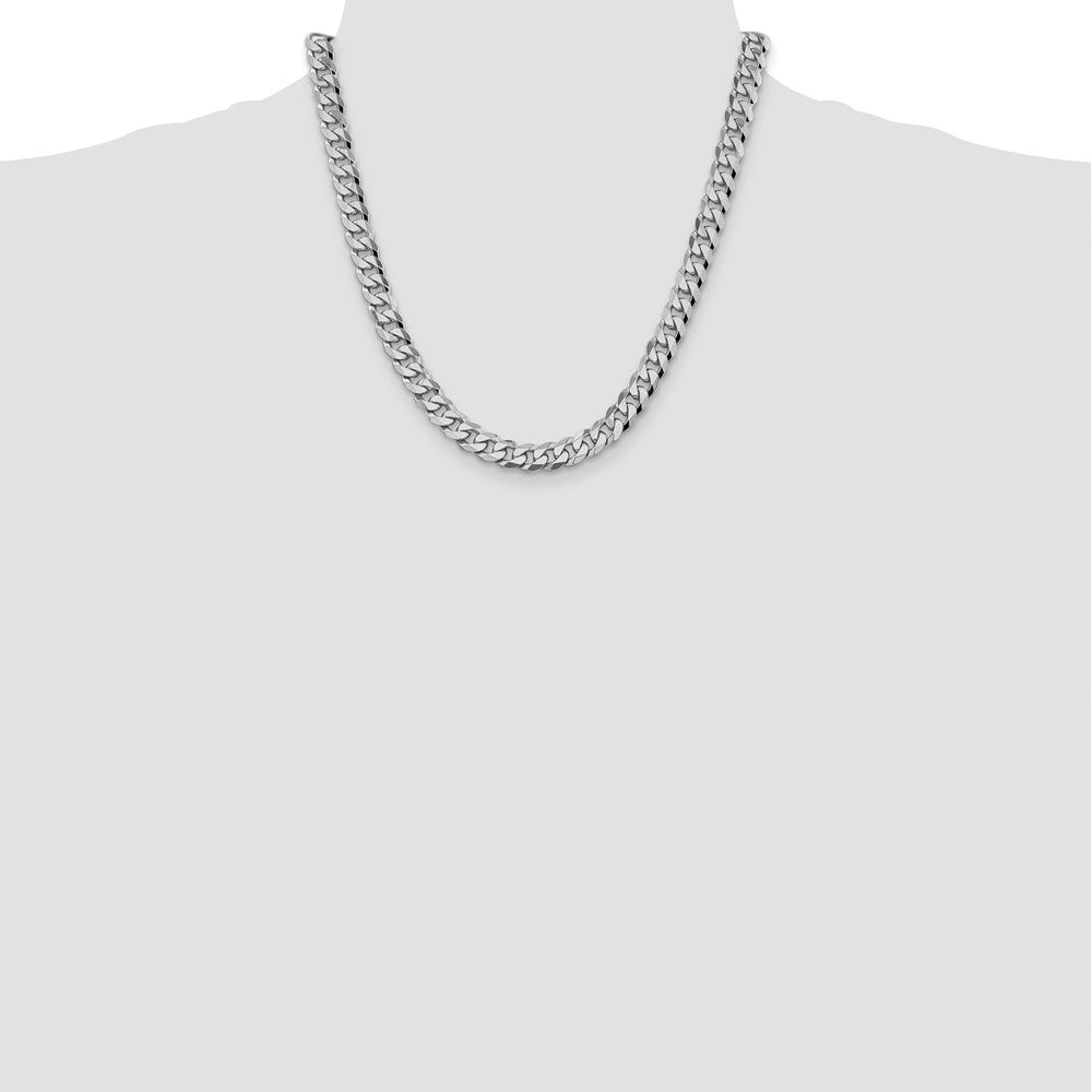 14K White Gold 8.5mm Flat Beveled Curb with Lobster Clasp Chain