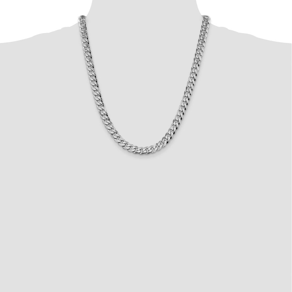 14K White Gold 8.5mm Flat Beveled Curb with Lobster Clasp Chain