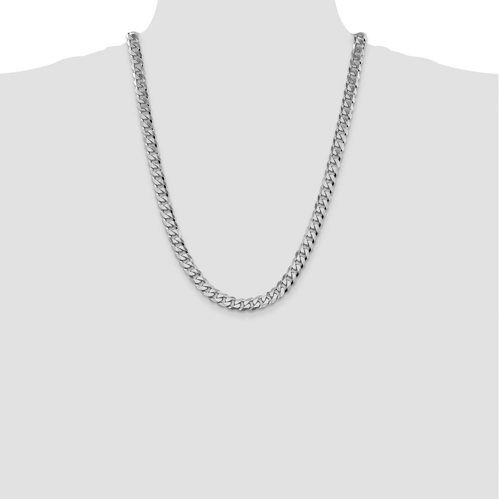 14K White Gold 8.5mm Flat Beveled Curb with Lobster Clasp Chain