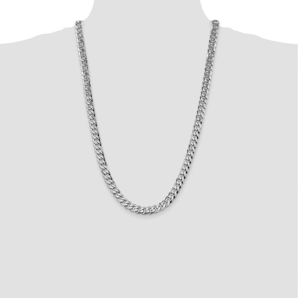 14K White Gold 8.5mm Flat Beveled Curb with Lobster Clasp Chain