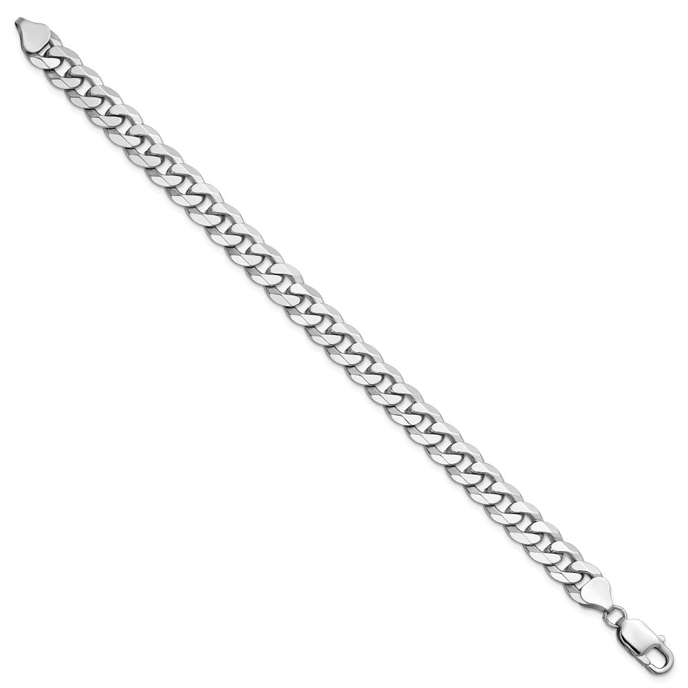 14K White Gold 8.5mm Flat Beveled Curb with Lobster Clasp Chain