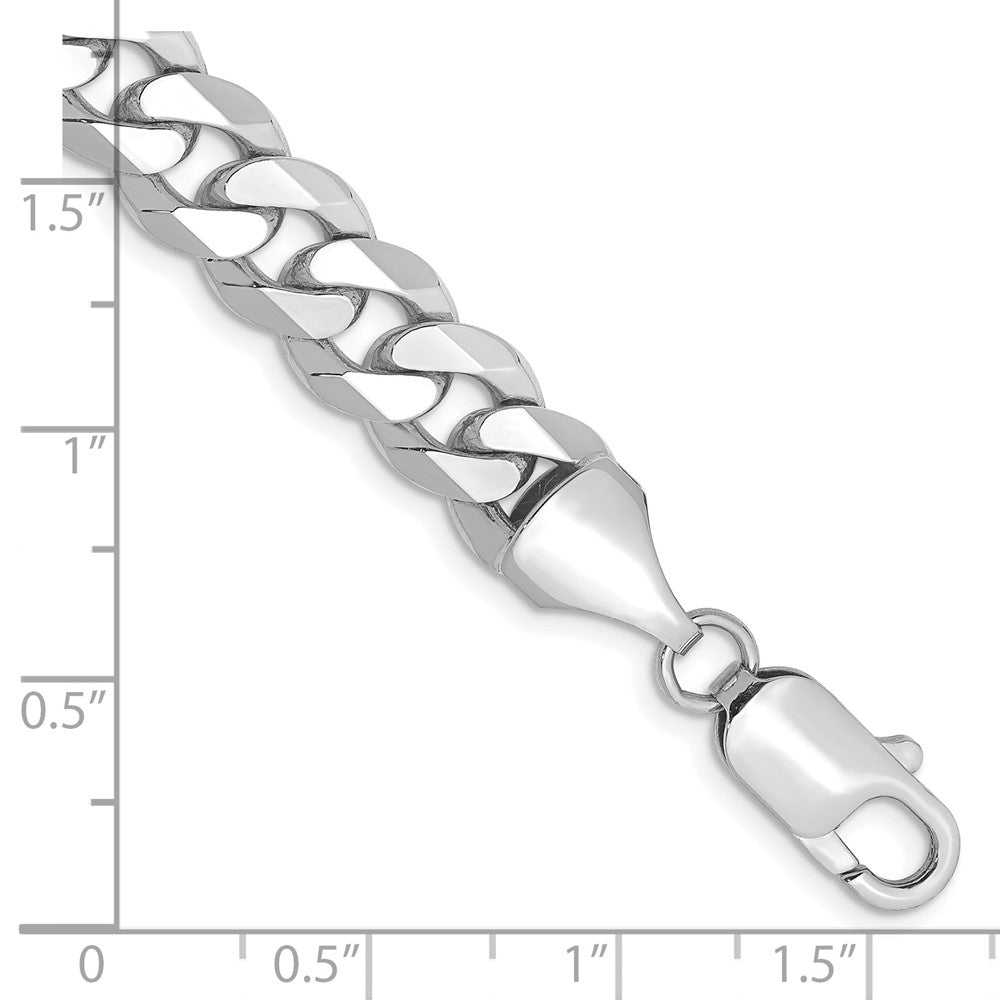 14K White Gold 8.5mm Flat Beveled Curb with Lobster Clasp Chain