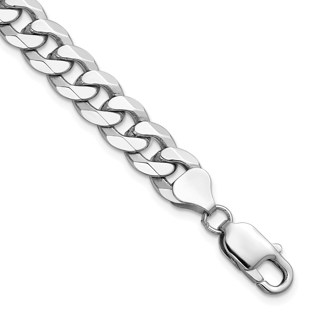 14K White Gold 8.5mm Flat Beveled Curb with Lobster Clasp Chain