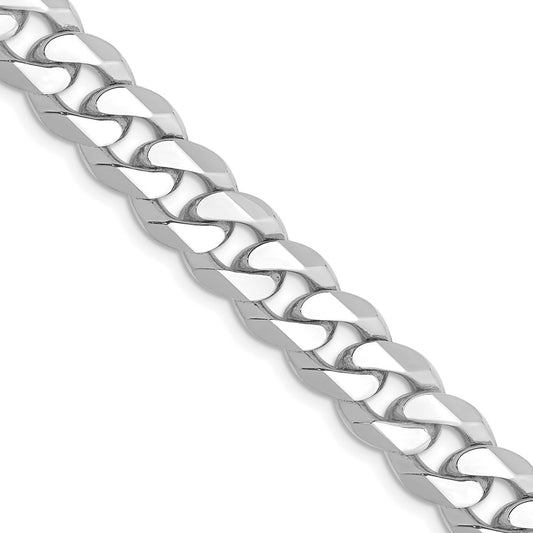 14K White Gold 8.5mm Flat Beveled Curb with Lobster Clasp Chain