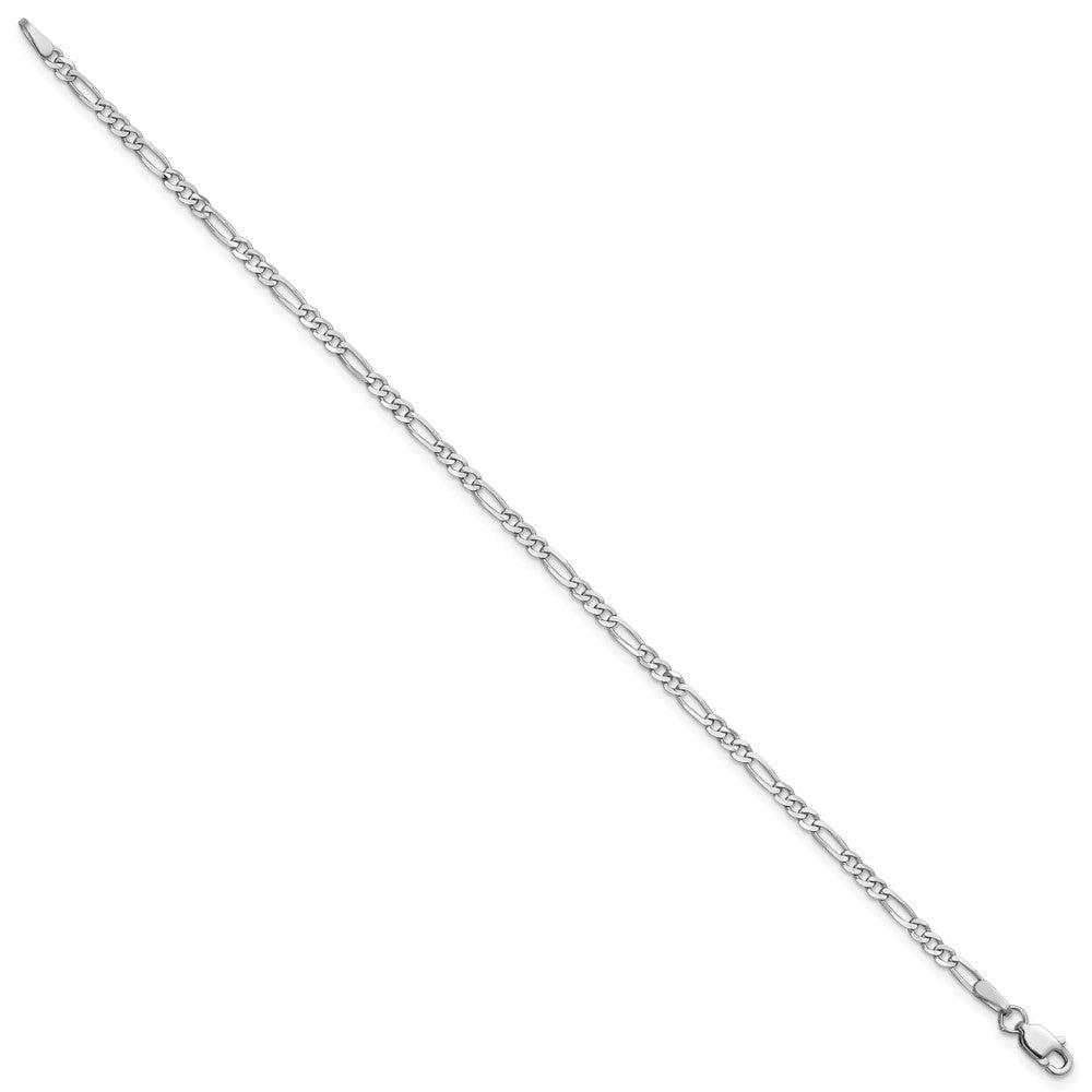 14K White Gold 2.25mm Flat Figaro with Lobster Clasp Anklet