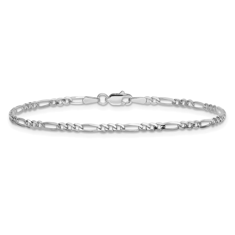 14K White Gold 2.25mm Flat Figaro with Lobster Clasp Anklet