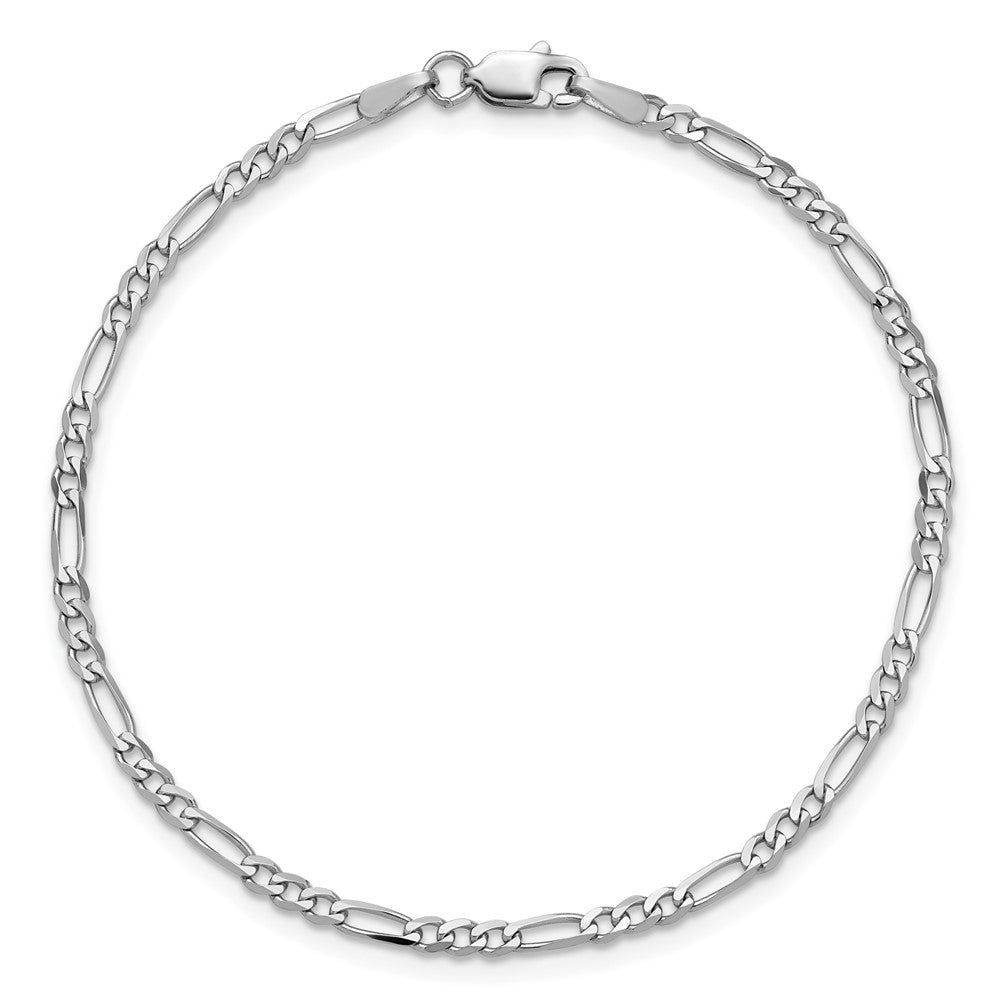 14K White Gold 2.25mm Flat Figaro with Lobster Clasp Anklet