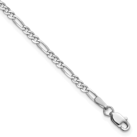 14K White Gold 2.25mm Flat Figaro with Lobster Clasp Anklet