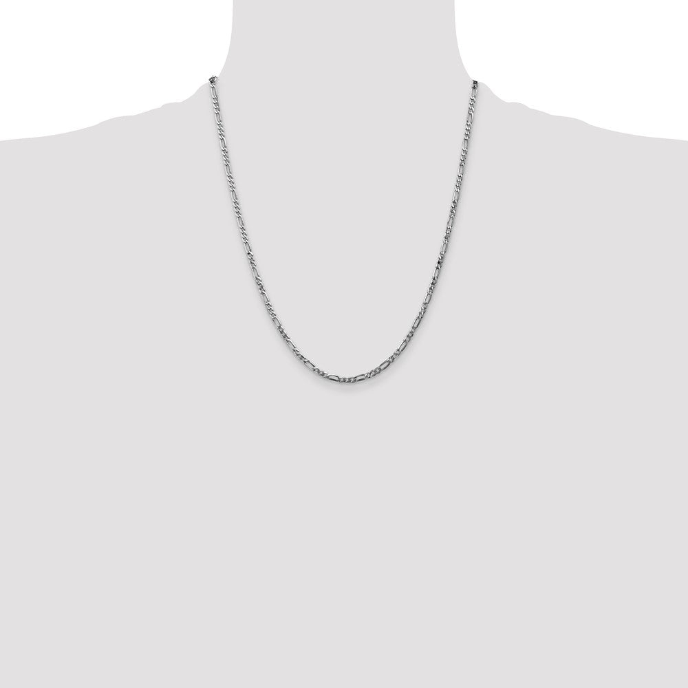 14K White Gold 2.75mm Flat Figaro with Lobster Clasp Chain