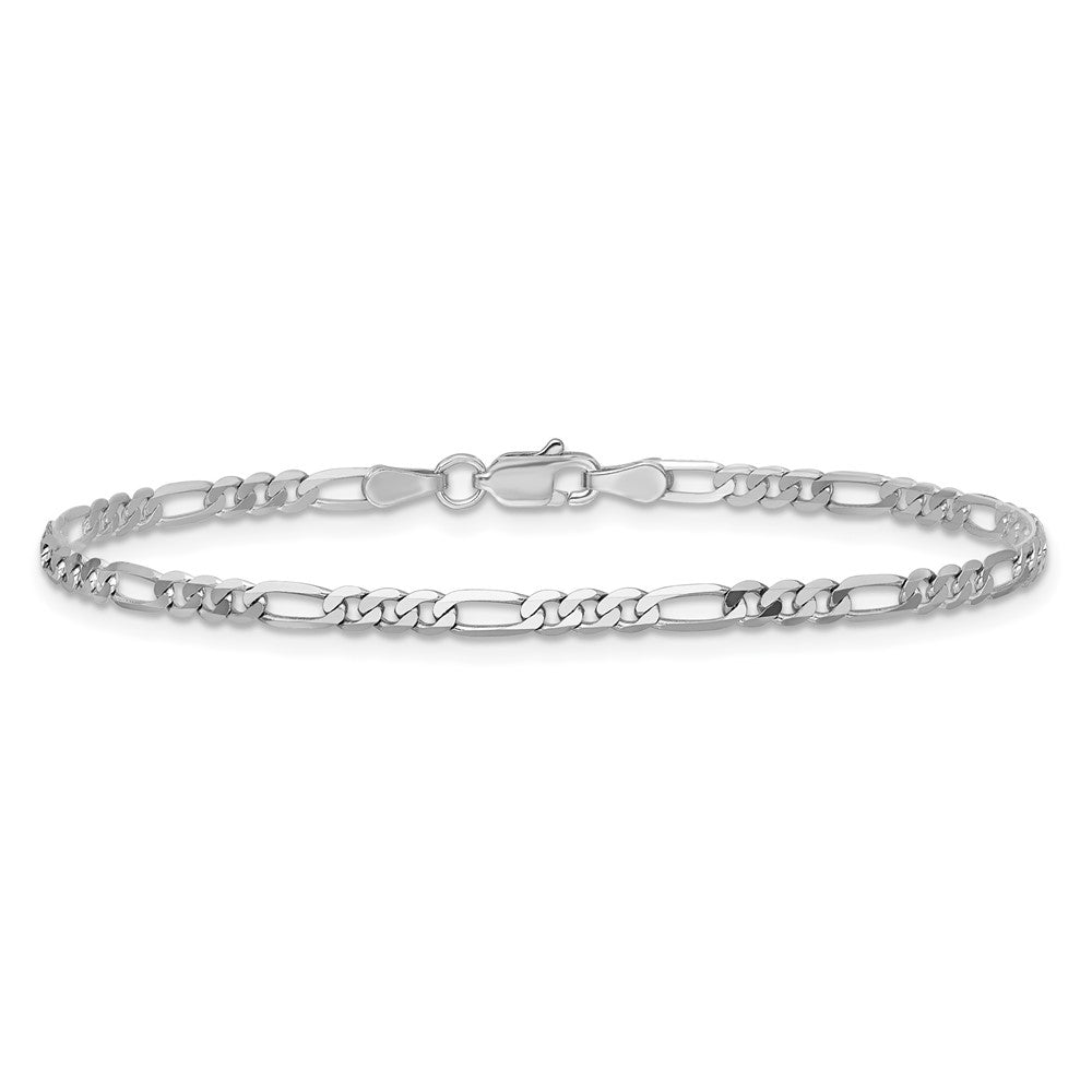 14K White Gold 2.75mm Flat Figaro with Lobster Clasp Anklet