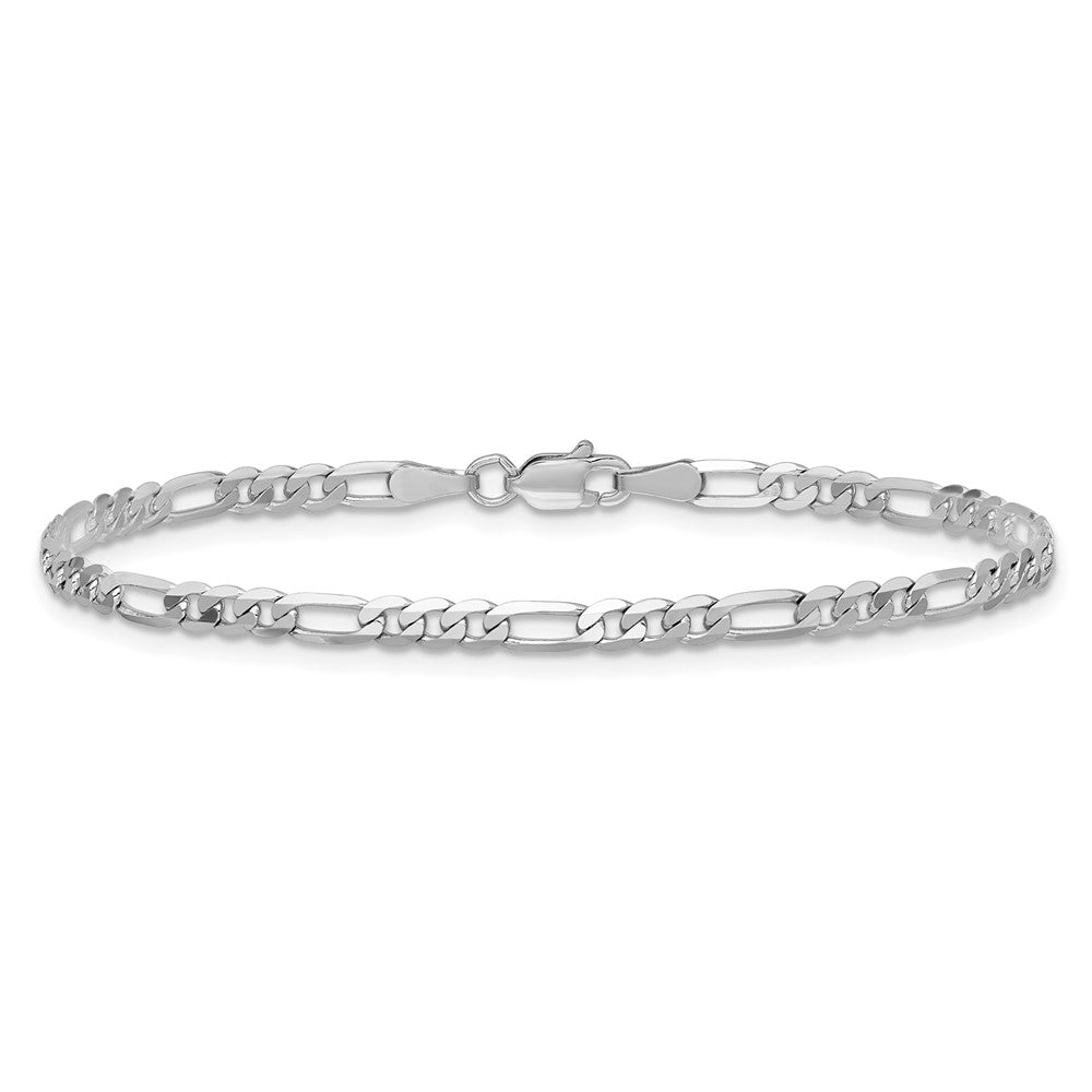 14K White Gold 3mm Flat Figaro with Lobster Clasp Anklet