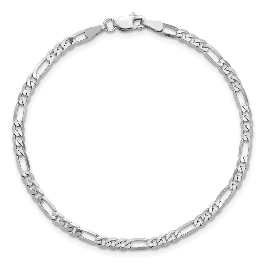 14K White Gold 3mm Flat Figaro with Lobster Clasp Anklet