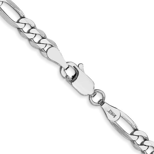 14K White Gold 4mm Flat Figaro with Lobster Clasp Chain