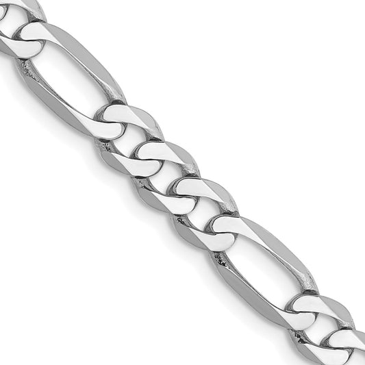 14K White Gold 5.5mm Flat Figaro with Lobster Clasp Chain