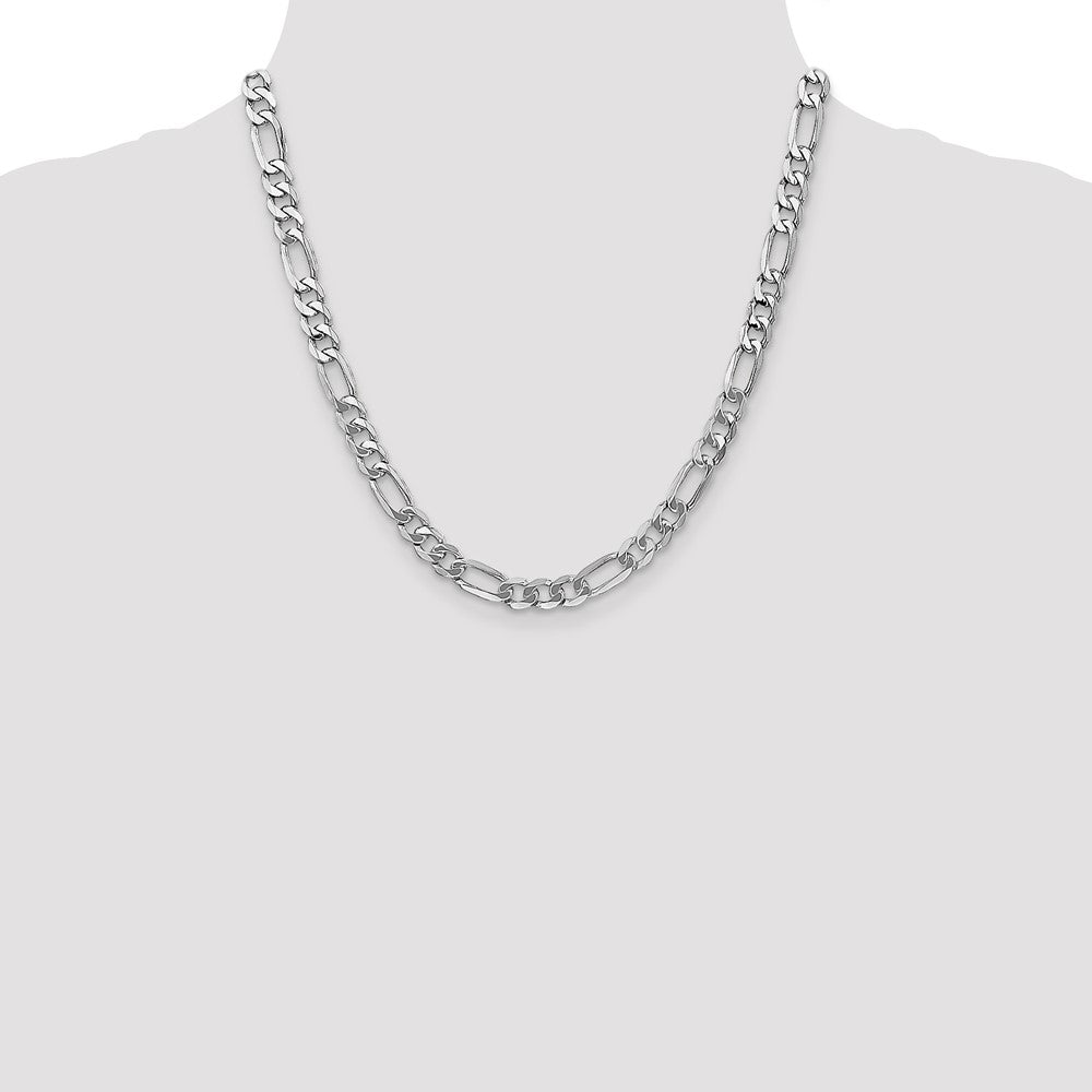 14K White Gold 7mm Flat Figaro with Lobster Clasp Chain