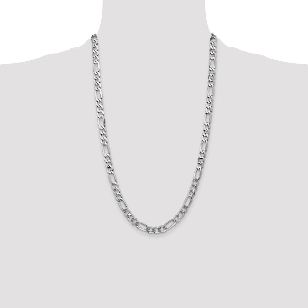 14K White Gold 7mm Flat Figaro with Lobster Clasp Chain