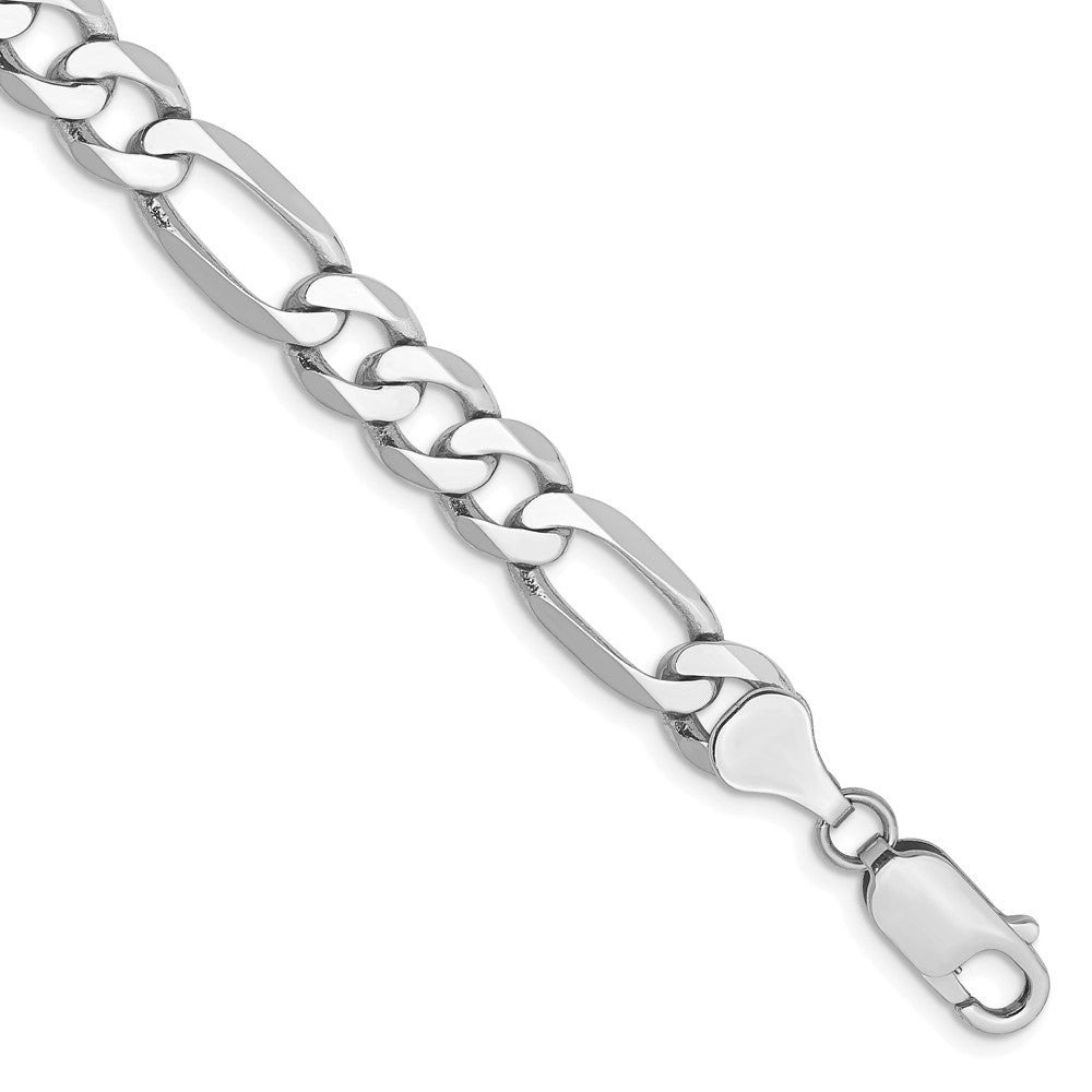 14K White Gold 7mm Flat Figaro with Lobster Clasp Bracelet