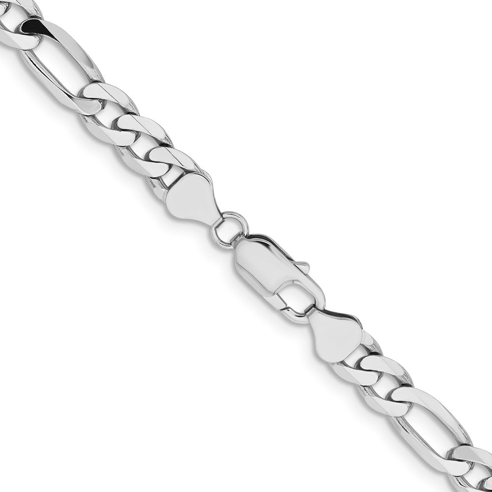 14K White Gold 7.5mm Flat Figaro with Lobster Clasp Chain