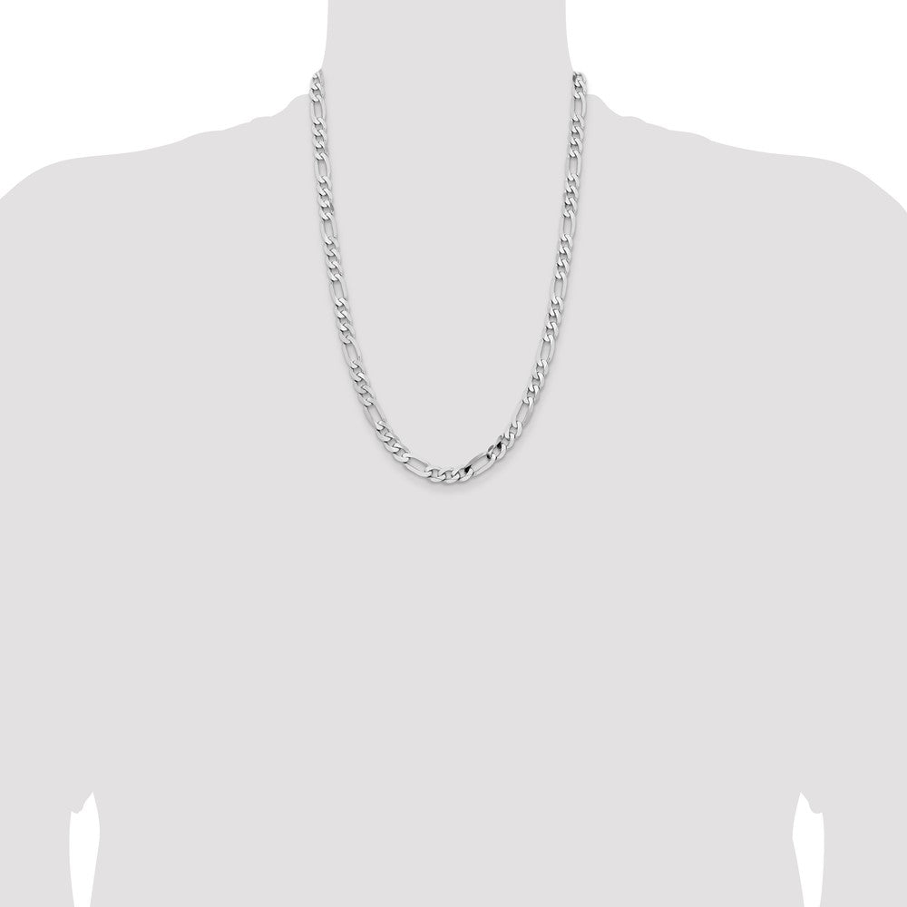 14K White Gold 7.5mm Flat Figaro with Lobster Clasp Chain