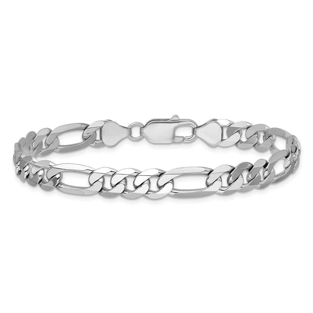 14K White Gold 7.5mm Flat Figaro with Lobster Clasp Chain