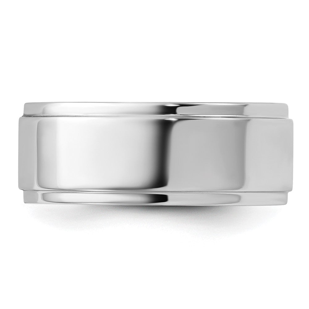14k White Gold 8mm Flat with Step Edge Wedding Band