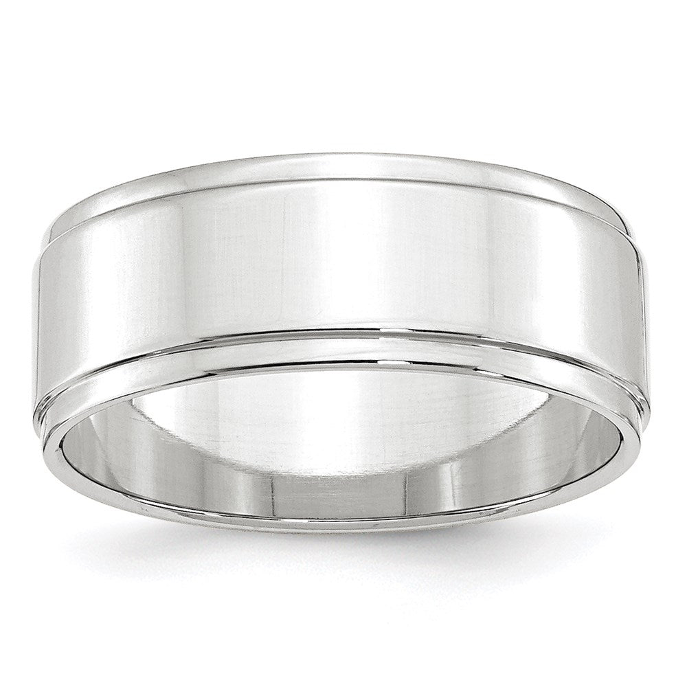 14k White Gold 8mm Flat with Step Edge Wedding Band 