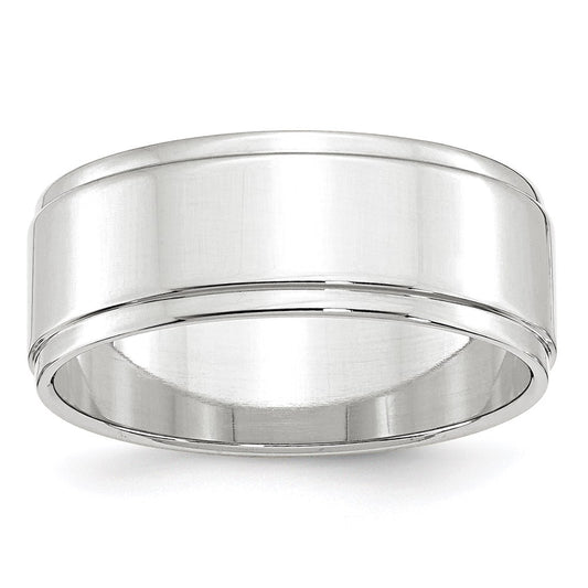 14k White Gold 8mm Flat with Step Edge Wedding Band 
