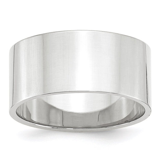 14k White Gold 10mm Lightweight Flat Wedding Band 