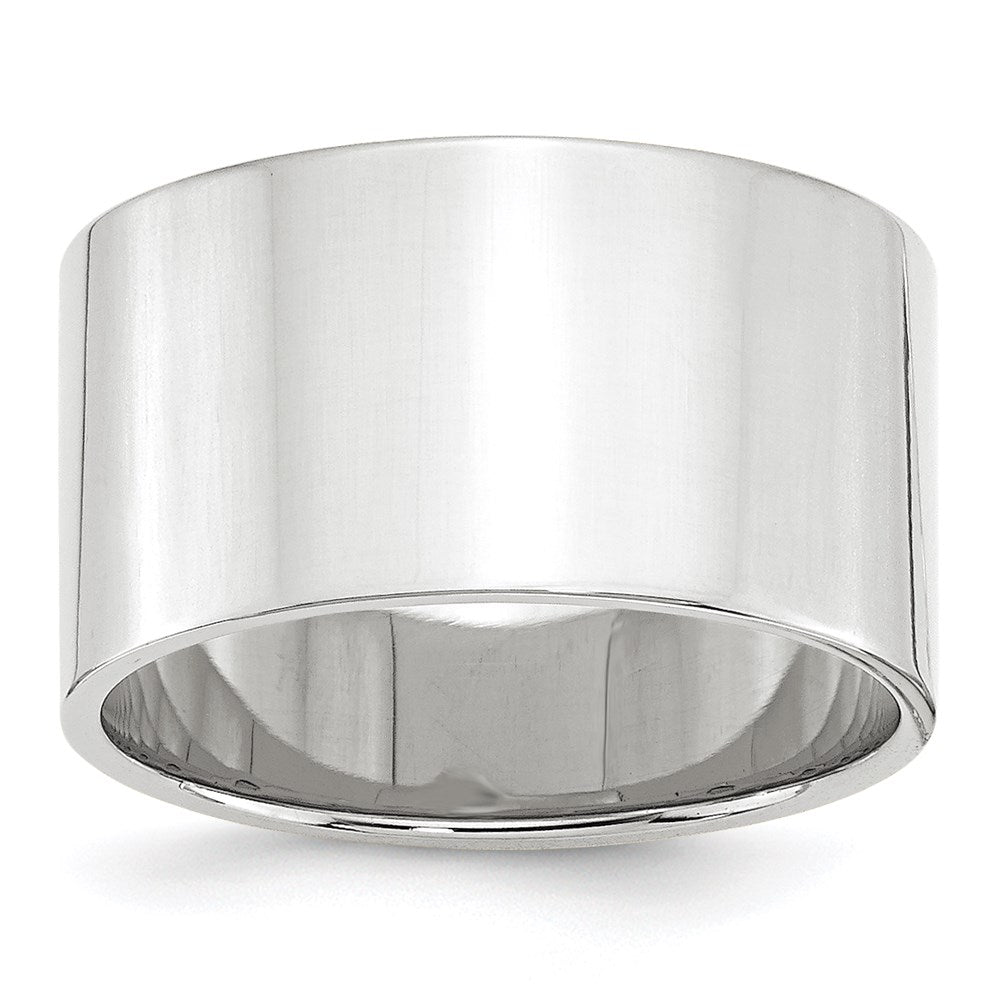 14k White Gold 12mm Lightweight Flat Wedding Band 