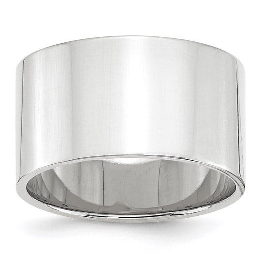 14k White Gold 12mm Lightweight Flat Wedding Band 