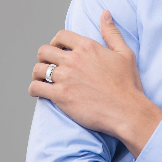 14k White Gold 8mm Half Round Wedding Band