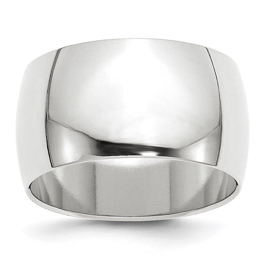14k White Gold 12mm Half Round Wedding Band 