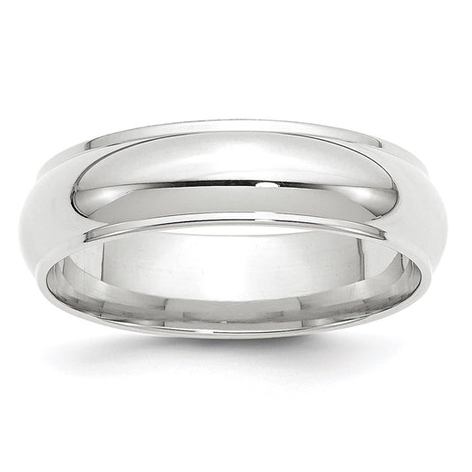 14k White Gold 6mm Half Round with Edge Wedding Band 
