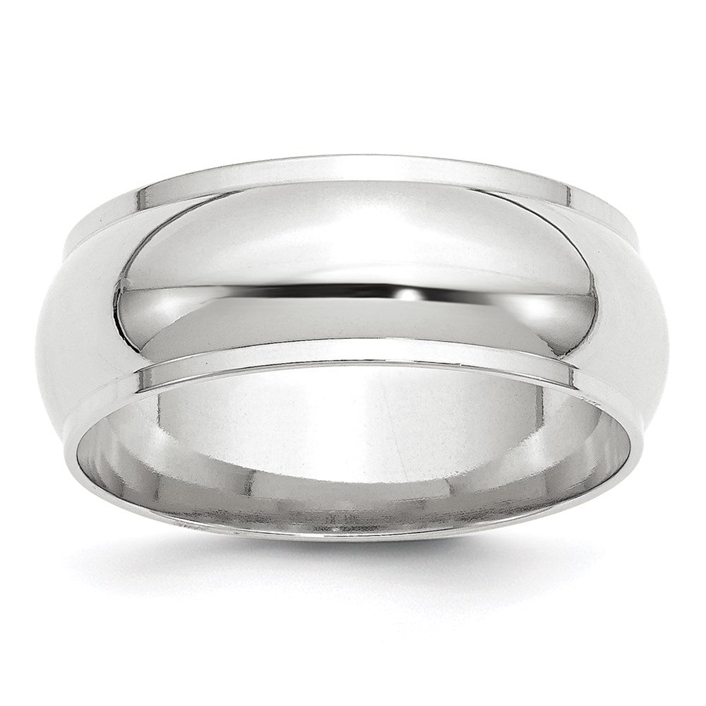 14k White Gold 8mm Half Round with Edge Wedding Band 