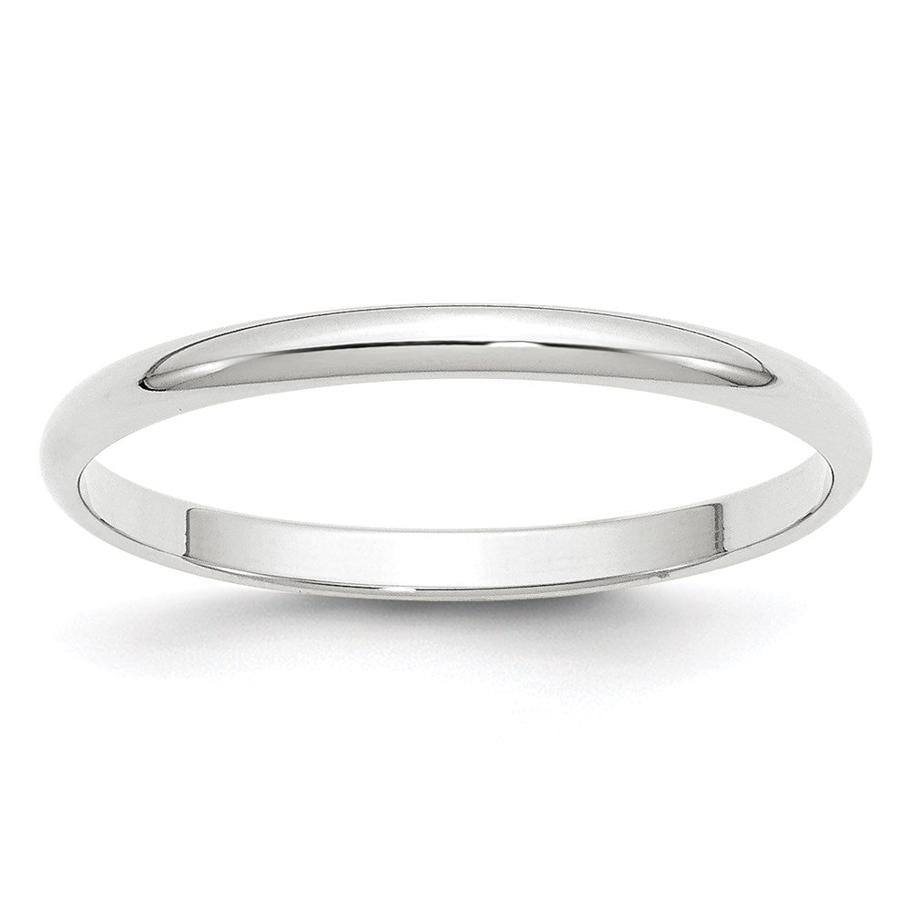 14k White Gold 2mm Lightweight Half Round Wedding Band 