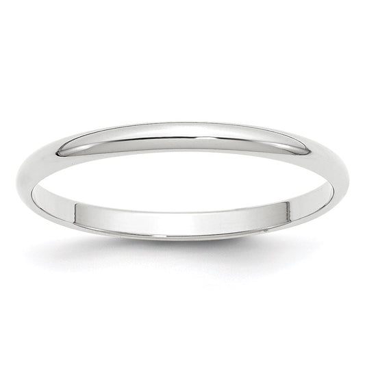 14k White Gold 2mm Lightweight Half Round Wedding Band 