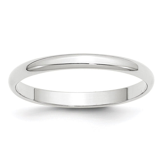 14k White Gold 2.5mm Lightweight Half Round Wedding Band 