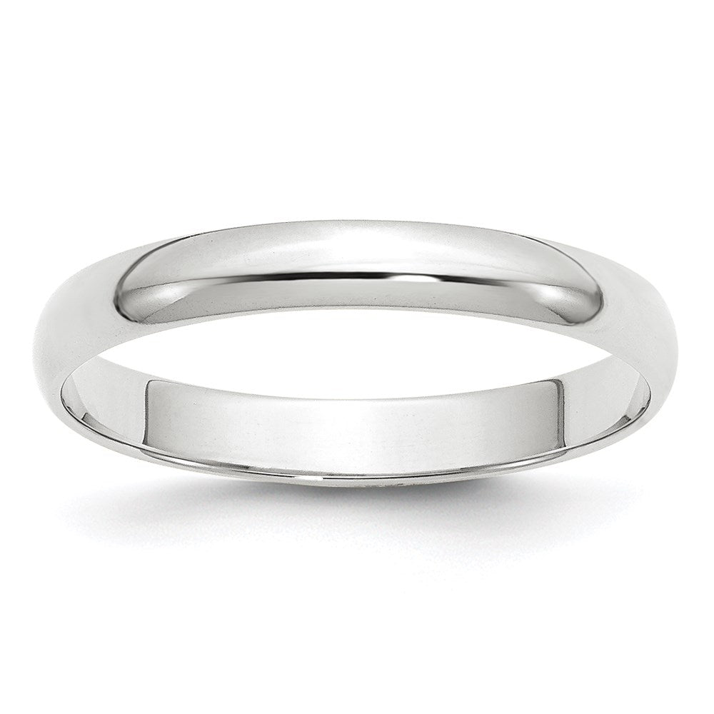 14k White Gold 3mm Lightweight Half Round Wedding Band 