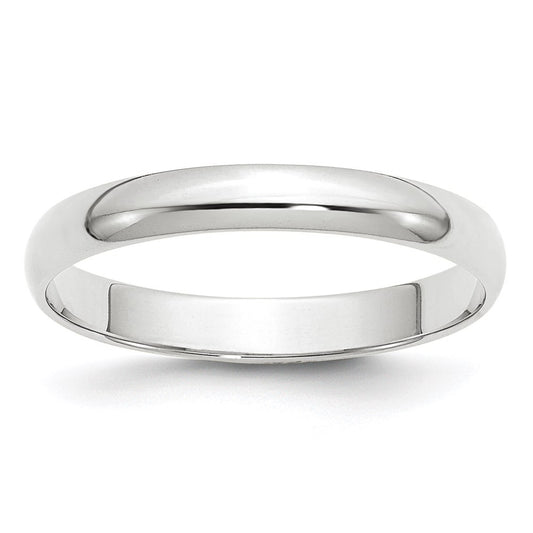 14k White Gold 3mm Lightweight Half Round Wedding Band 