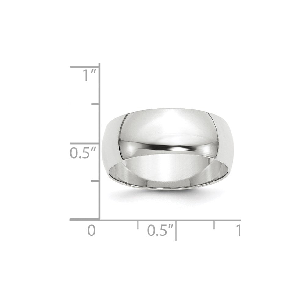14k White Gold 8mm Lightweight Half Round Wedding Band
