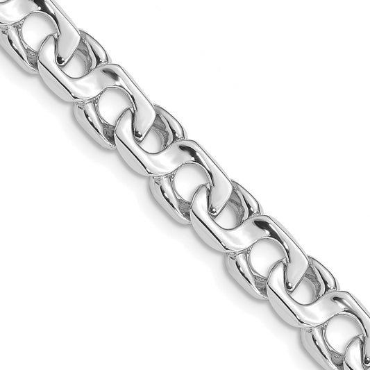 14K White Gold 7.4mm Hand Polished Fancy Link with Fancy Lobster Clasp Chain