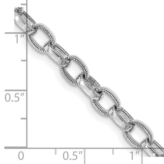 14K White Gold 5mm Hand Polished with Ridged Edge Fancy Link Fancy Lobster Clasp Chain