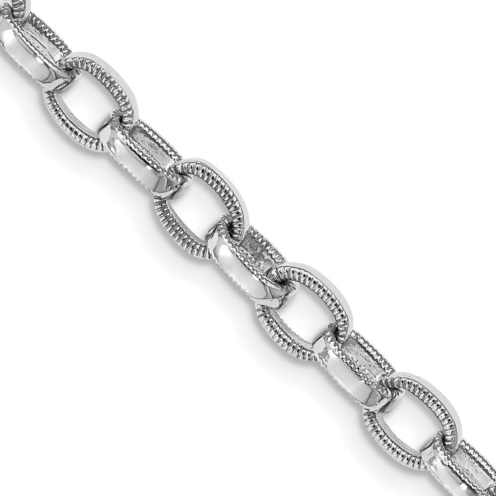 14K White Gold 5mm Hand Polished with Ridged Edge Fancy Link Fancy Lobster Clasp Chain