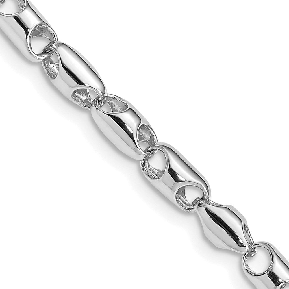 14K White Gold 4.1mm Polished Fancy Barrel Link with Fancy Lobster Clasp Chain
