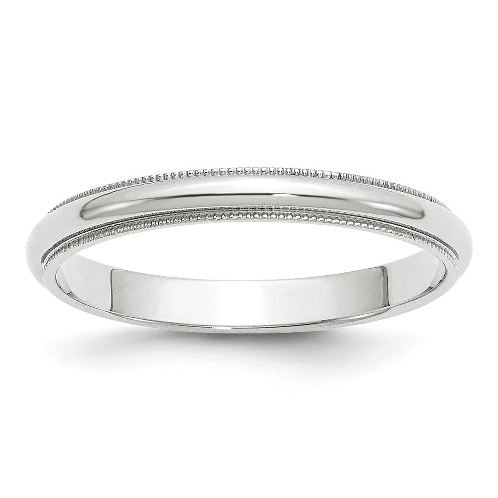 14k White Gold 3mm Milgrain Half Round Wedding Band 