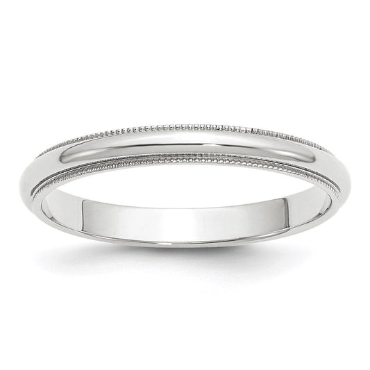 14k White Gold 3mm Milgrain Half Round Wedding Band 