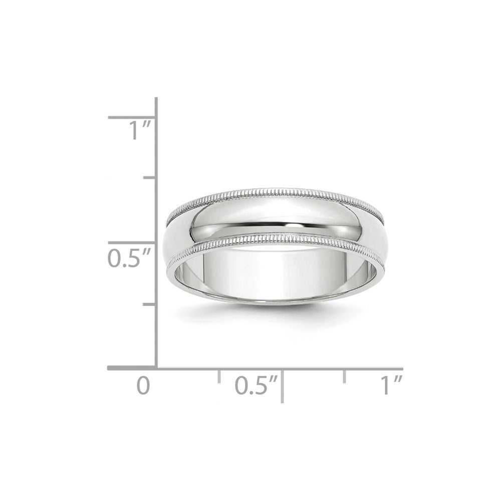 14k White Gold 6mm Milgrain Half Round Wedding Band