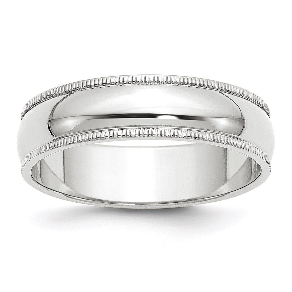 14k White Gold 6mm Milgrain Half Round Wedding Band 
