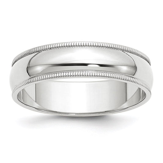 14k White Gold 6mm Milgrain Half Round Wedding Band 