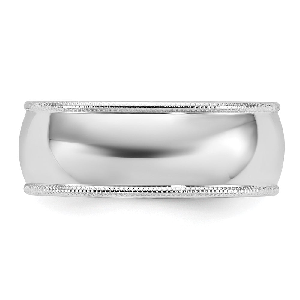 14k White Gold 8mm Milgrain Half Round Wedding Band